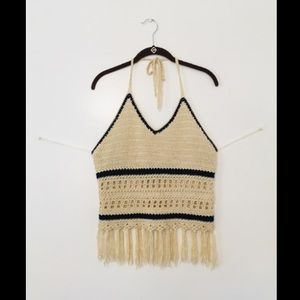 Embroidered Halter Crop Top - Paper Crane